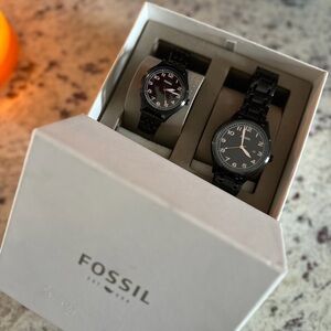 Fossil Black and Silver Men's Watch Duo